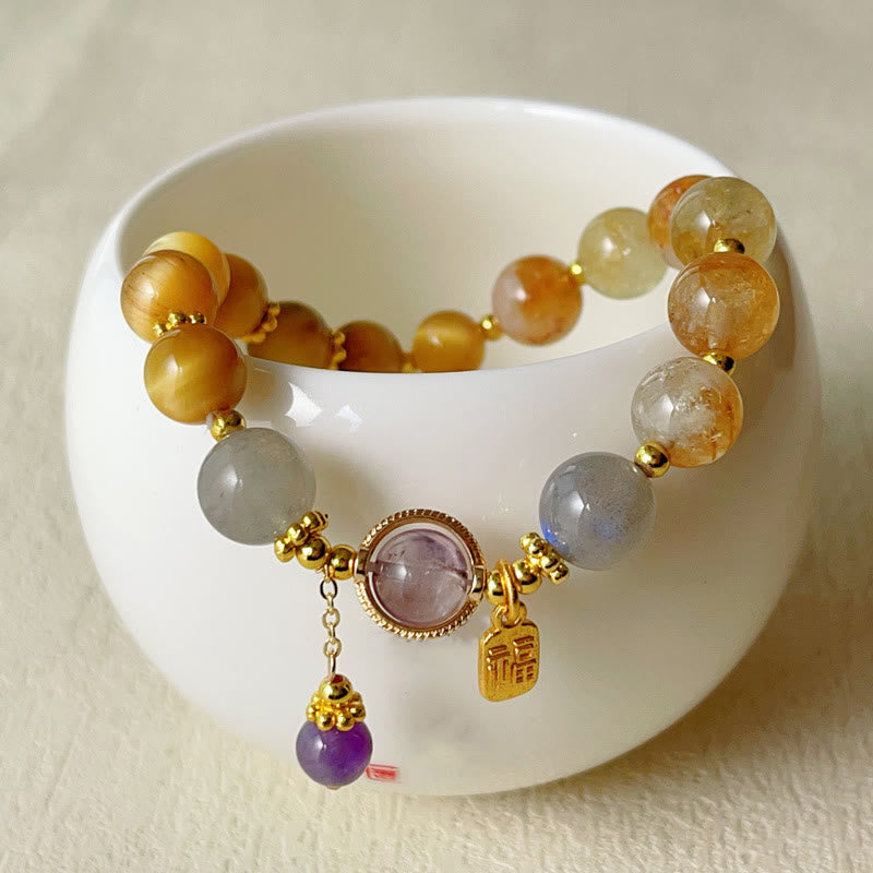 Satori Totem Natural Citrine Tiger Eye Fu Character Prosperity Bracelet