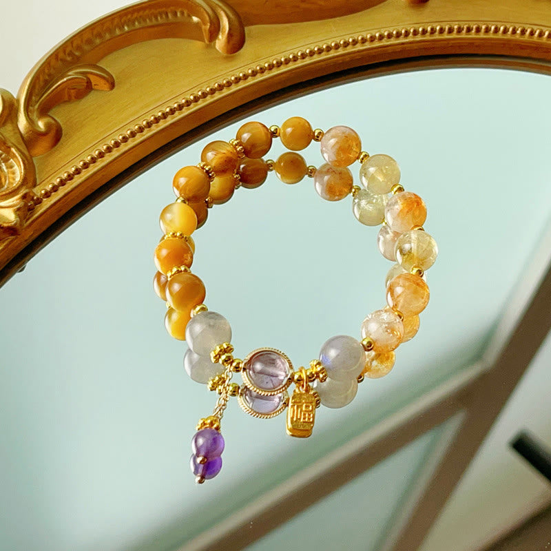 Satori Totem Natural Citrine Tiger Eye Fu Character Prosperity Bracelet