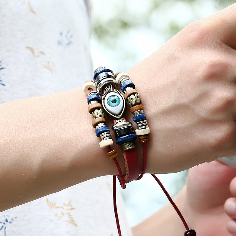 Satori Totem Tibetan Evil Eye Leather Adjustable Protection Bracelet
