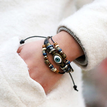 Satori Totem Tibetan Evil Eye Leather Adjustable Protection Bracelet