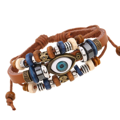 Satori Totem Tibetan Evil Eye Leather Adjustable Protection Bracelet