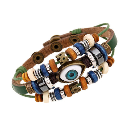 Satori Totem Tibetan Evil Eye Leather Adjustable Protection Bracelet