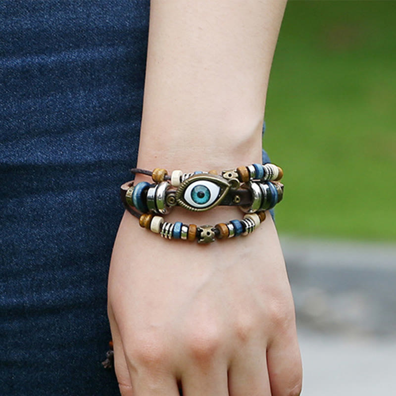 Satori Totem Tibetan Evil Eye Leather Adjustable Protection Bracelet