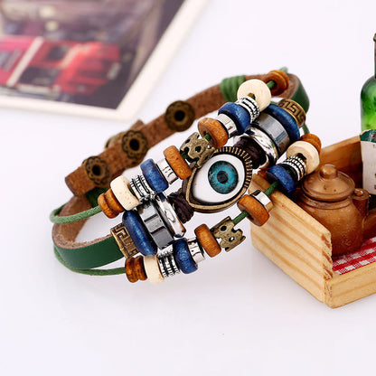 Satori Totem Tibetan Evil Eye Leather Adjustable Protection Bracelet