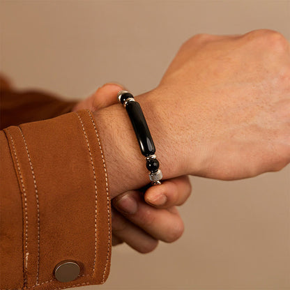 Satori Totem Tiger Eye Black Obsidian Stone Titanium Steel Strength Buckle Bracelet