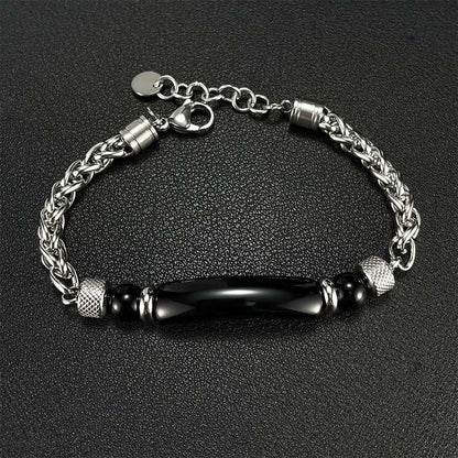 Satori Totem Tiger Eye Black Obsidian Stone Titanium Steel Strength Buckle Bracelet