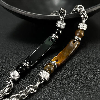 Satori Totem Tiger Eye Black Obsidian Stone Titanium Steel Strength Buckle Bracelet