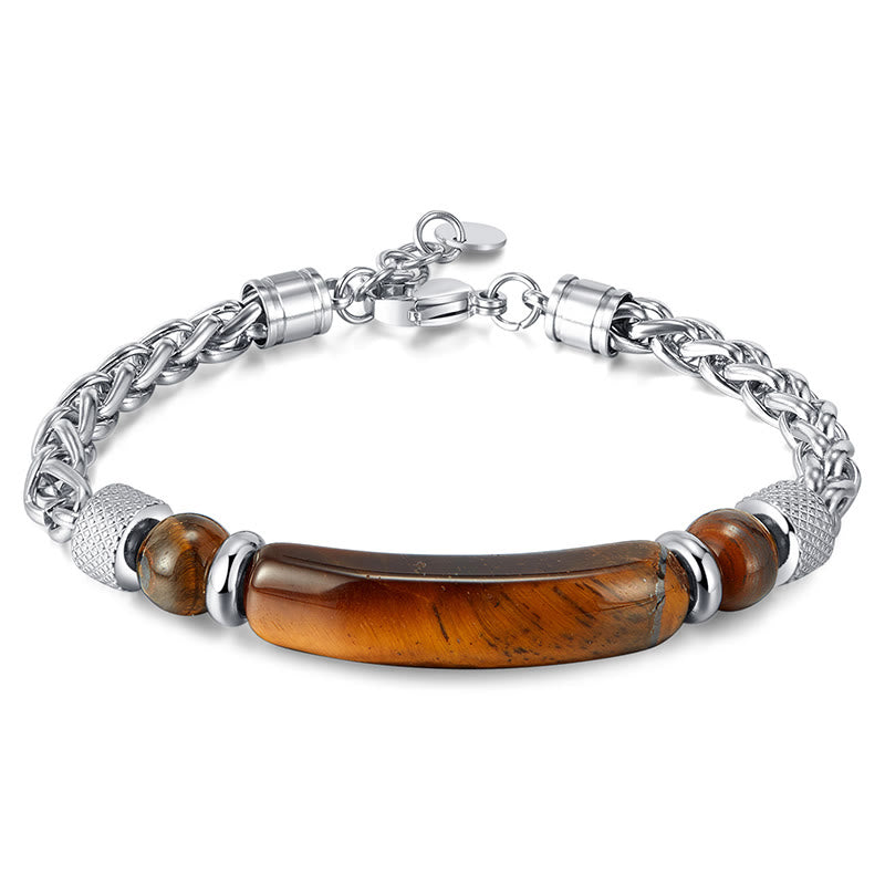 Satori Totem Tiger Eye Black Obsidian Stone Titanium Steel Strength Buckle Bracelet