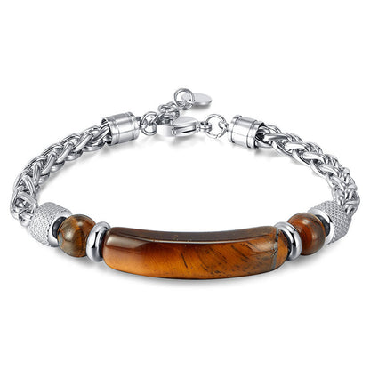Satori Totem Tiger Eye Black Obsidian Stone Titanium Steel Strength Buckle Bracelet