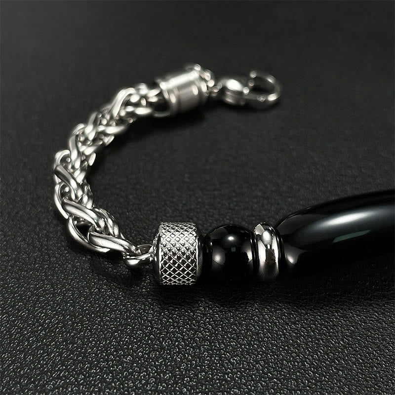 Satori Totem Tiger Eye Black Obsidian Stone Titanium Steel Strength Buckle Bracelet