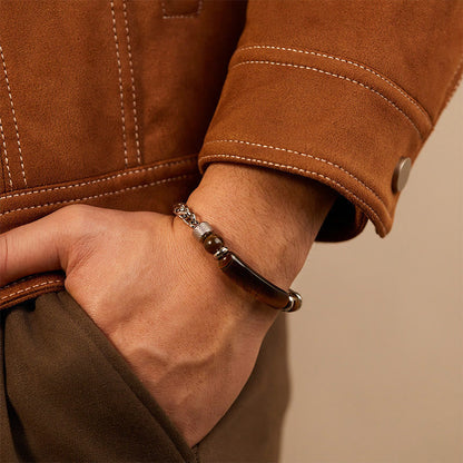 Satori Totem Tiger Eye Black Obsidian Stone Titanium Steel Strength Buckle Bracelet