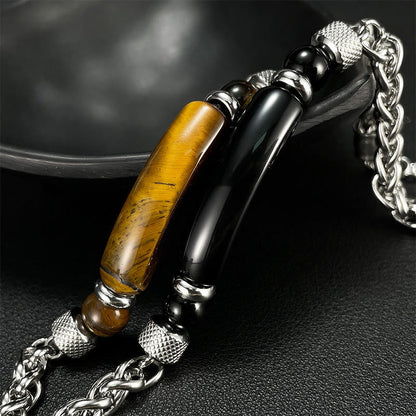 Satori Totem Tiger Eye Black Obsidian Stone Titanium Steel Strength Buckle Bracelet