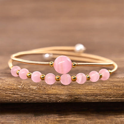 Satori Totem 14K Gold Filled Copper Pink Cat Eye Support Metal Cuff Bracelet Bangle