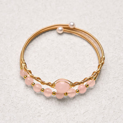 Satori Totem Natural Rose Quartz Love Healing Metal Cuff Bracelet Bangle