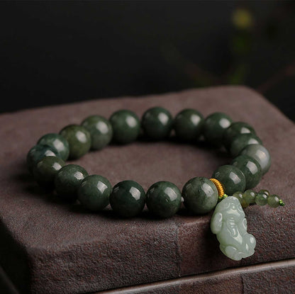 Satori Totem Green Jade Tilted-Head Pixiu Bracelet