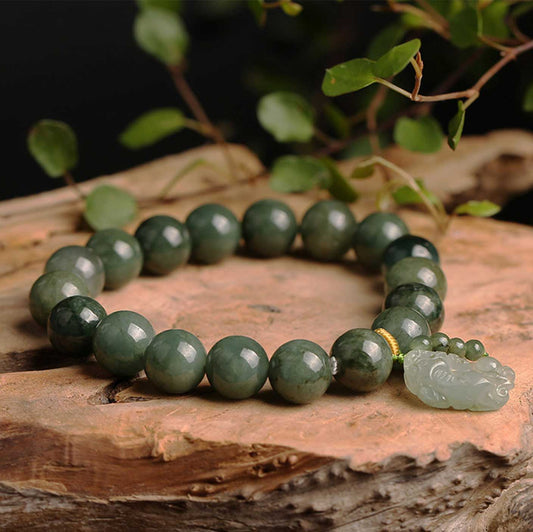 Satori Totem Green Jade Tilted-Head Pixiu Bracelet