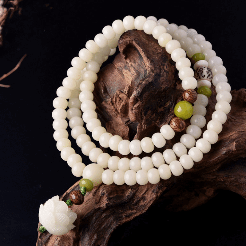 Satori Totem White Jade Bodhi Seed Mala Bead