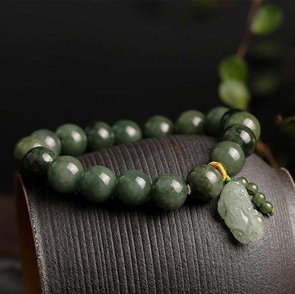 Satori Totem Green Jade Tilted-Head Pixiu Bracelet