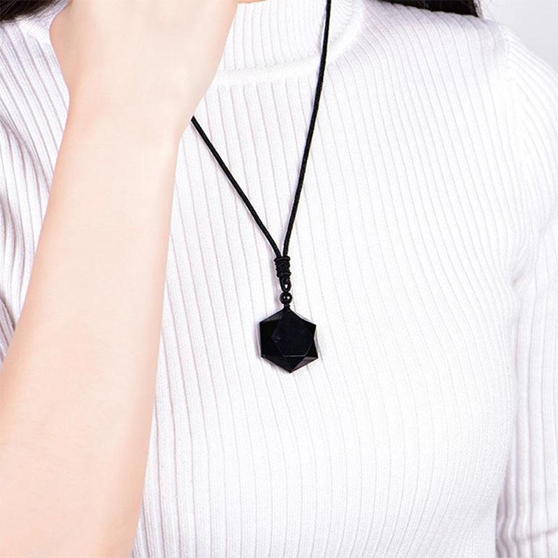 Satori Totem Obsidian Hexagram Necklace for Protection