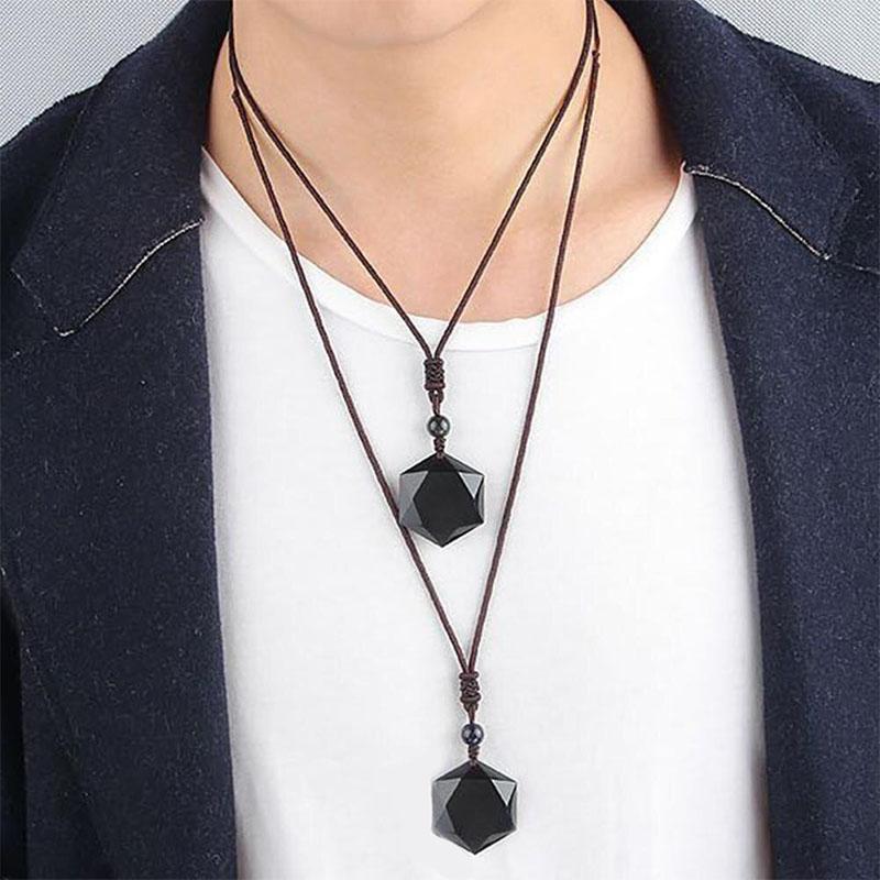 Satori Totem Obsidian Hexagram Necklace for Protection