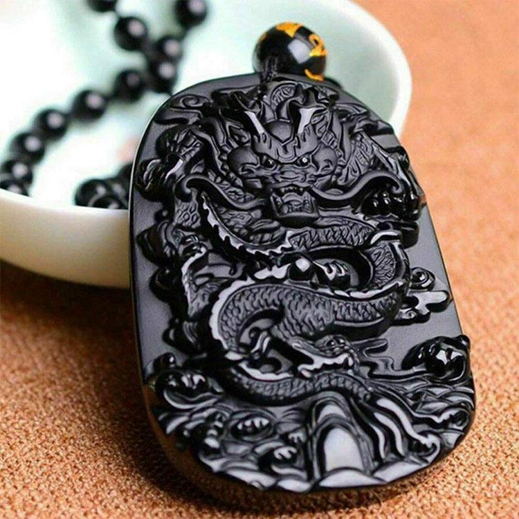 Satori Totem Natural Obsidian Dragon Protection Necklace