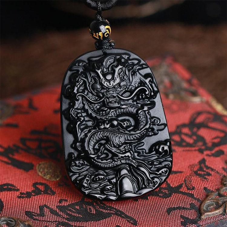 Satori Totem Natural Obsidian Dragon Protection Necklace