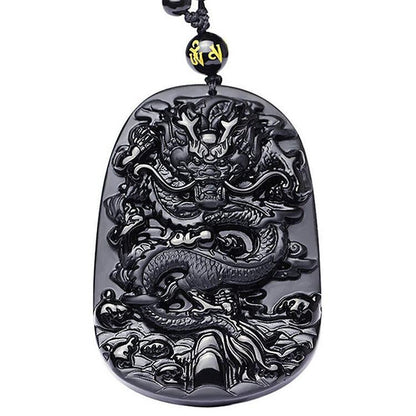 Satori Totem Natural Obsidian Dragon Protection Necklace