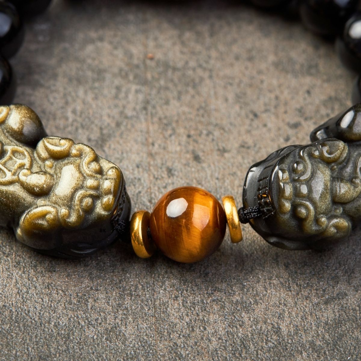 Satori Totem Natural Gold Obsidian Double Pixiu Bracelet