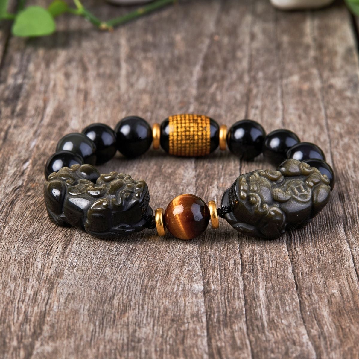 Satori Totem Natural Gold Obsidian Double Pixiu Bracelet