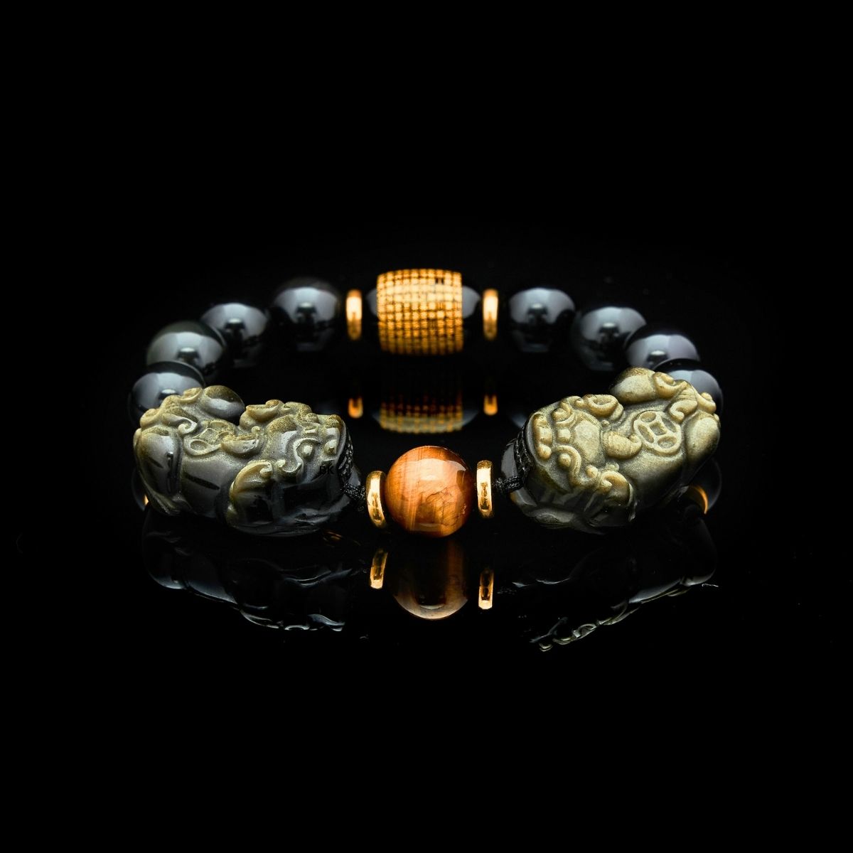 Satori Totem Natural Gold Obsidian Double Pixiu Bracelet