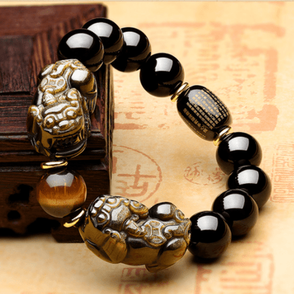Satori Totem Natural Gold Obsidian Double Pixiu Bracelet