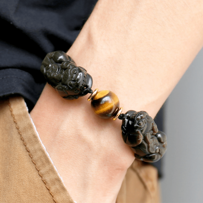 Satori Totem Natural Gold Obsidian Double Pixiu Bracelet