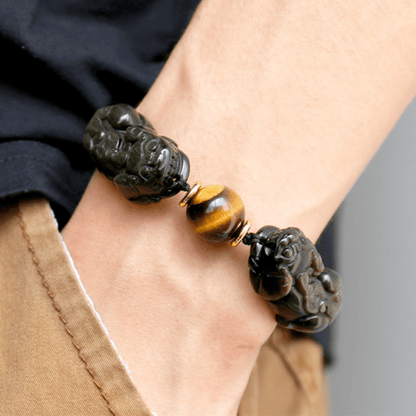 Satori Totem Natural Gold Obsidian Double Pixiu Bracelet