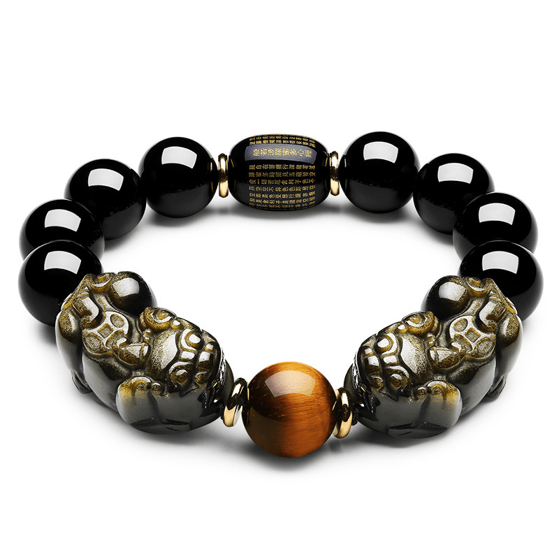 Satori Totem Natural Gold Obsidian Double Pixiu Bracelet