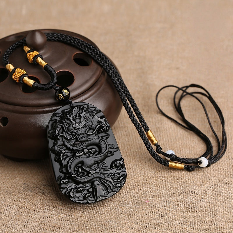 Satori Totem Obsidian Dragon Portection Pendant
