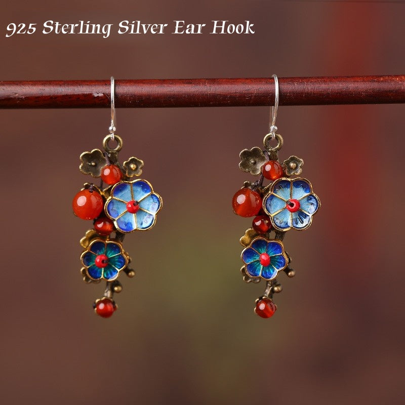 Satori Totem Cloisonne Agate Retro Lucky Flower Earrings
