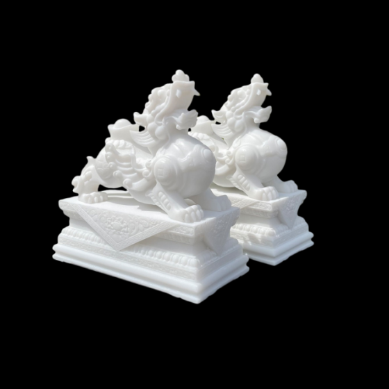 Satori Totem White Marble Couple Pixiu Feng Shui Wealth Ornament