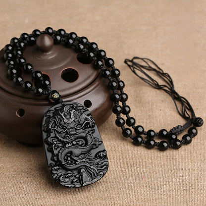 Satori Totem Obsidian Dragon Portection Pendant