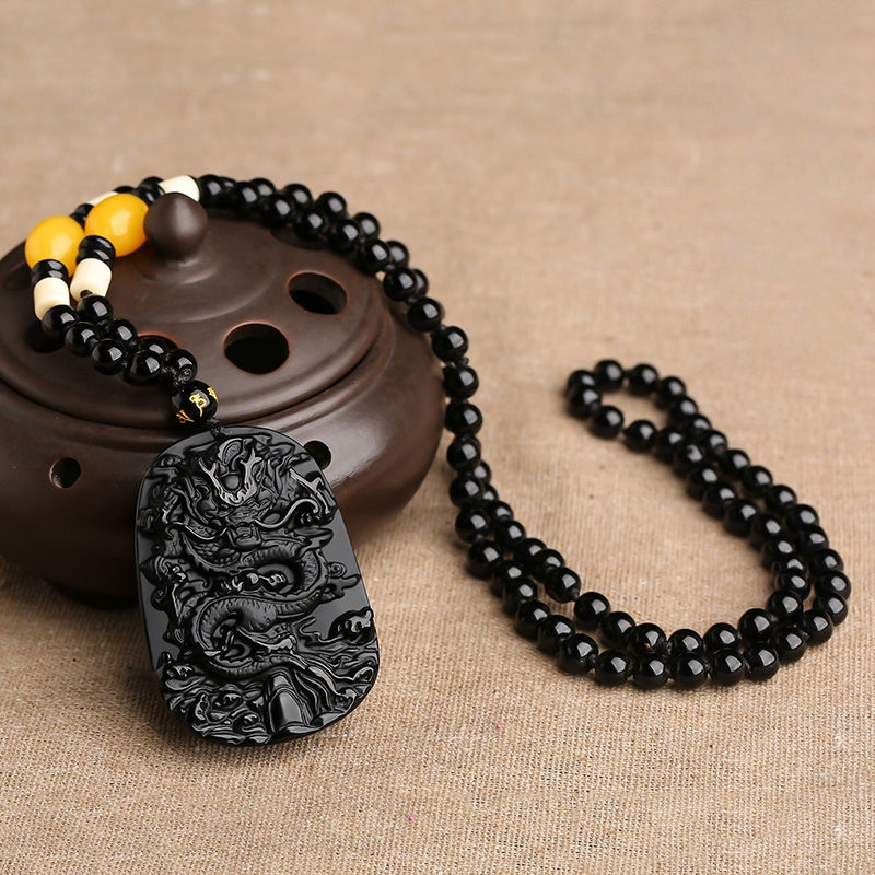 Satori Totem Obsidian Dragon Portection Pendant