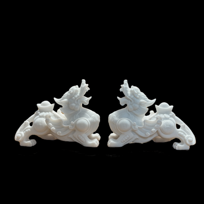 Satori Totem White Marble Couple Pixiu Feng Shui Wealth Ornament