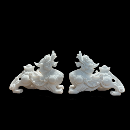 Satori Totem White Marble Couple Pixiu Feng Shui Wealth Ornament