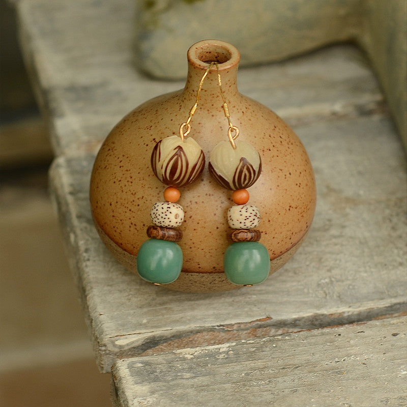 Satori Totem Bodhi Root Star-Moon Bodhi Lotus Wenge Earrings