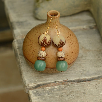Satori Totem Bodhi Root Star-Moon Bodhi Lotus Wenge Earrings