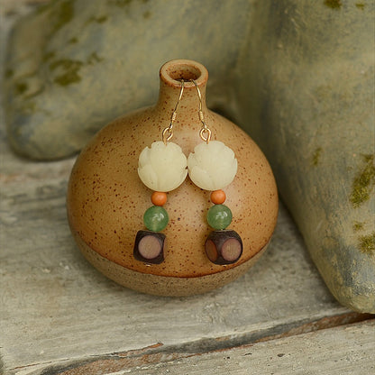 Satori Totem Bodhi Root Star-Moon Bodhi Lotus Wenge Earrings