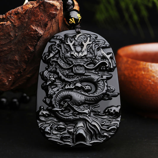 Satori Totem Obsidian Dragon Portection Pendant