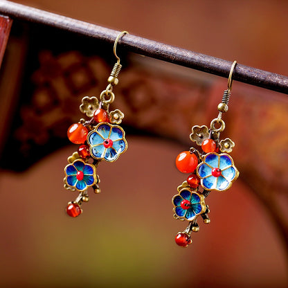 Satori Totem Cloisonne Agate Retro Lucky Flower Earrings