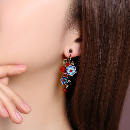 Satori Totem Cloisonne Agate Retro Lucky Flower Earrings