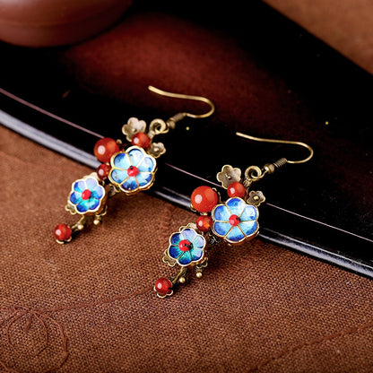 Satori Totem Cloisonne Agate Retro Lucky Flower Earrings