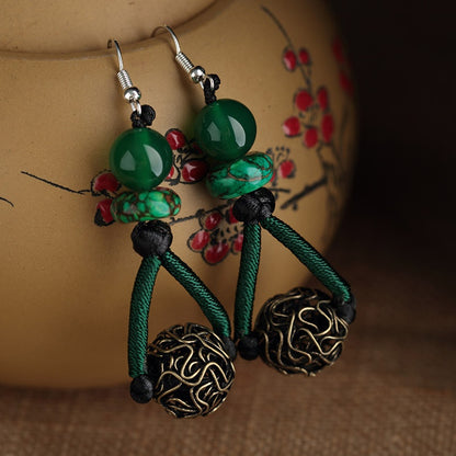 Satori Totem Green Agate Emperor Stone Alloy Earrings