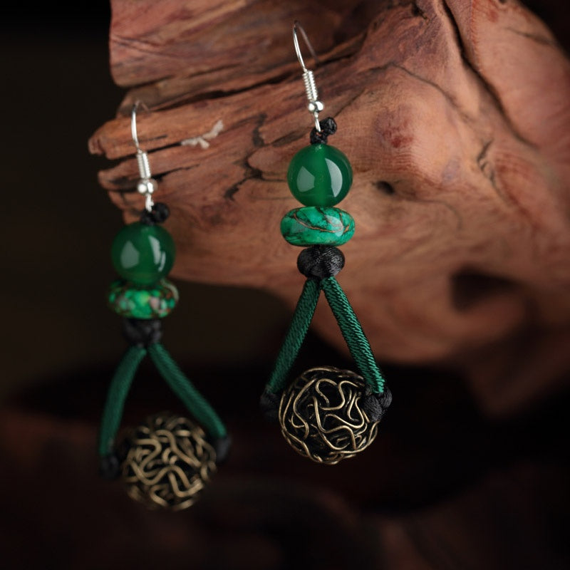 Satori Totem Green Agate Emperor Stone Alloy Earrings